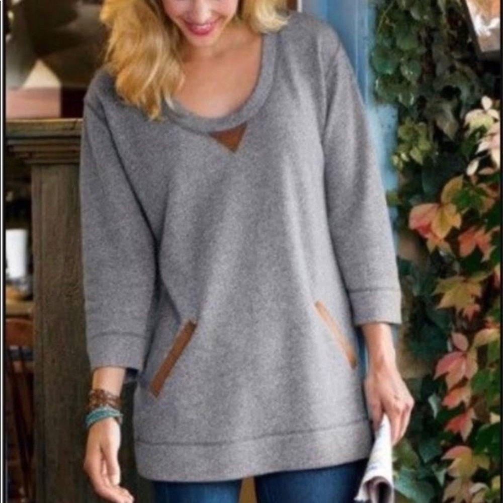 Soft Surroundings Weekender Sweatshirt Size Large Grey Relaxed Oversized Fit